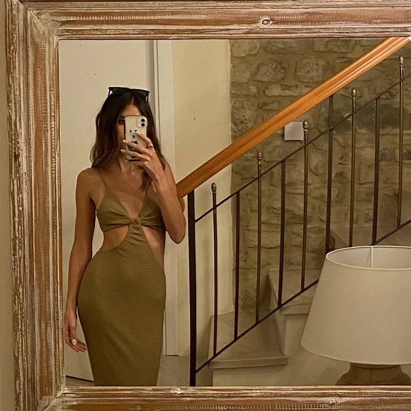 SHEIN | Dresses | Tanlight Brown Textured Bodycon Cutout Maxi Dress |  Poshmark